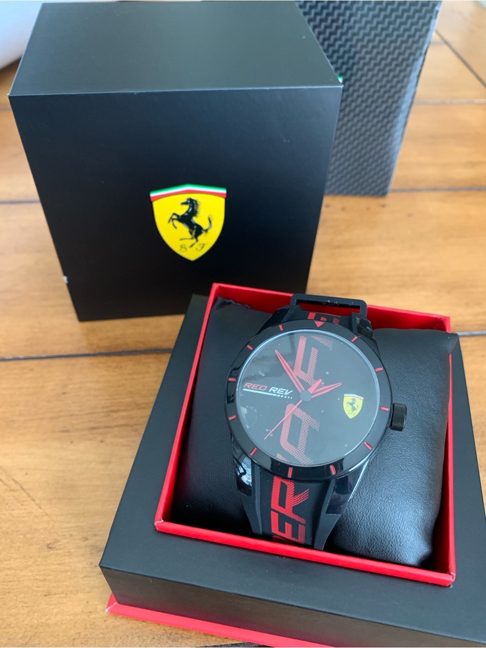 Ferrari Black and Red Racing Logo Watch